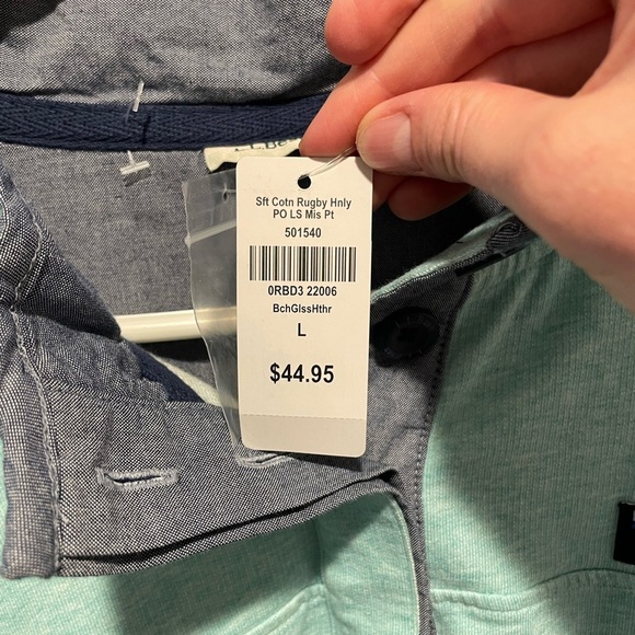 L.L. Bean Mint Green 1/4 Button Shirt NWT Size Large Petite - Picture 5 of 6